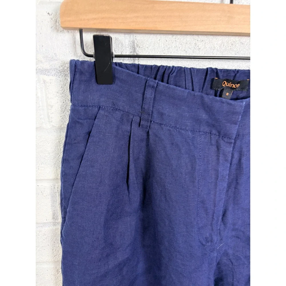 Quince Pleated Trouser Women 8 Deep Navy 100% European Linen Wide Leg Pants